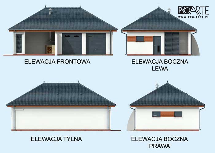 G315 szkielet drewniany garaż dwustanowiskowy z pomieszczeniem gospodarczym i altaną